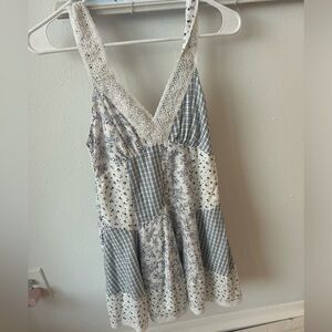 Patchwork blue and white dress